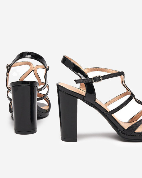 Sandale negre de damă lăcuite pe stâlpul Ovid-Footwear
