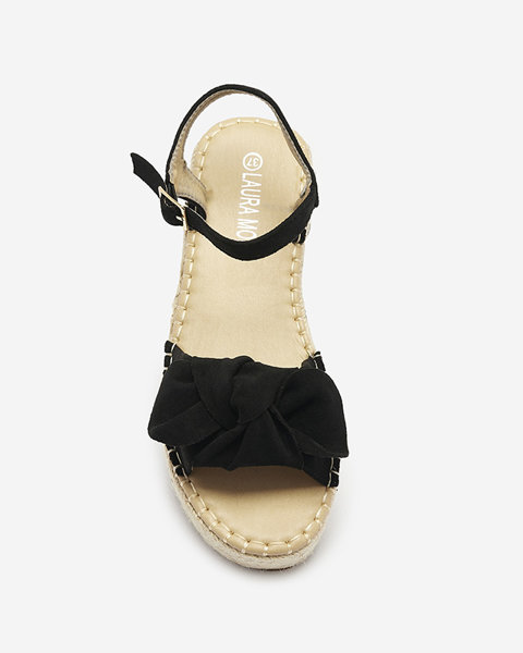 Sandale negre de damă pe toc mic cu fundiță Mosinta - Încălțăminte