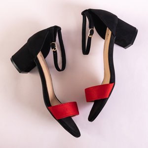Sandale pentru femei roșii și negre pe un post Palema scăzut - încălțăminte