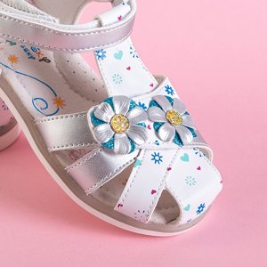 Sandale pentru fete albe și argintii cu decorațiuni Laluna - Încălțăminte