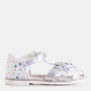 Sandale pentru fete albe și argintii cu decorațiuni Laluna - Încălțăminte