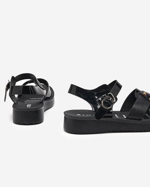 Sandale plate negre patentate Pulqo- Încălțăminte