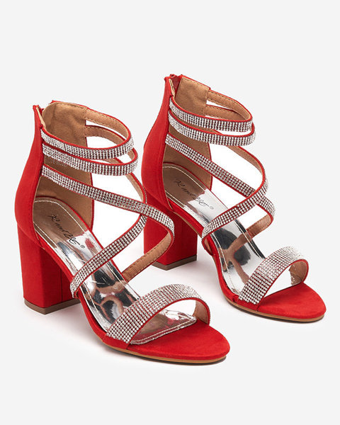 Sandale roșii de damă pe stâlp cu benzi din strasuri Nitorsi - Încălțăminte