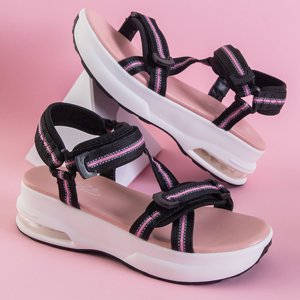 Sandale sport dama negre cu inserții roz Rieka - Încălțăminte