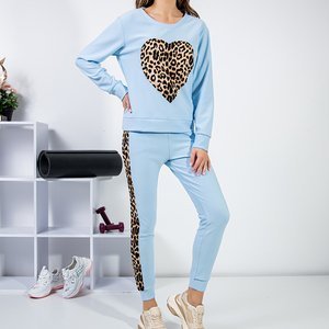 Set sport albastru pentru femei cu inserții imprimate leopard - Îmbrăcăminte