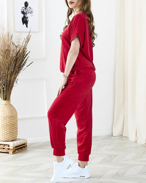 Set sport roșu pentru femei, cu petic decorativ - Îmbrăcăminte