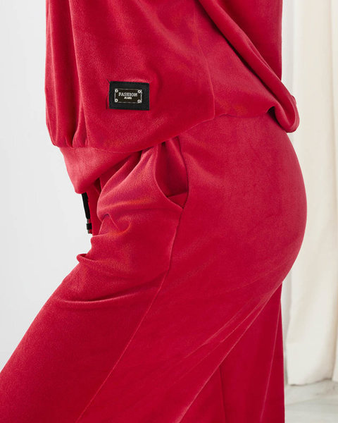 Set sport roșu pentru femei, cu petic decorativ - Îmbrăcăminte