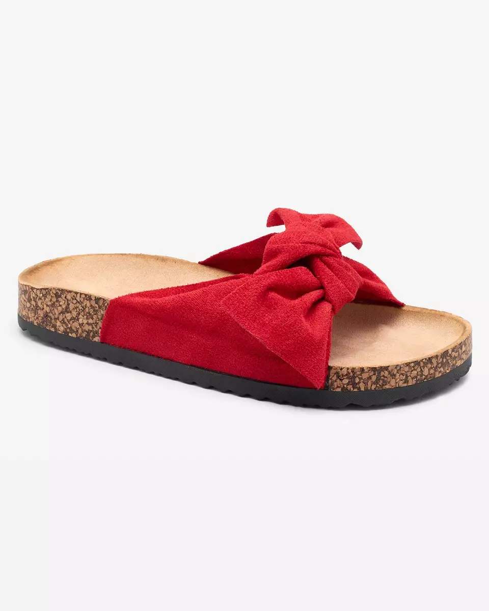 Șlapi de damă roșii cu fundiță Rofdoo- Footwear