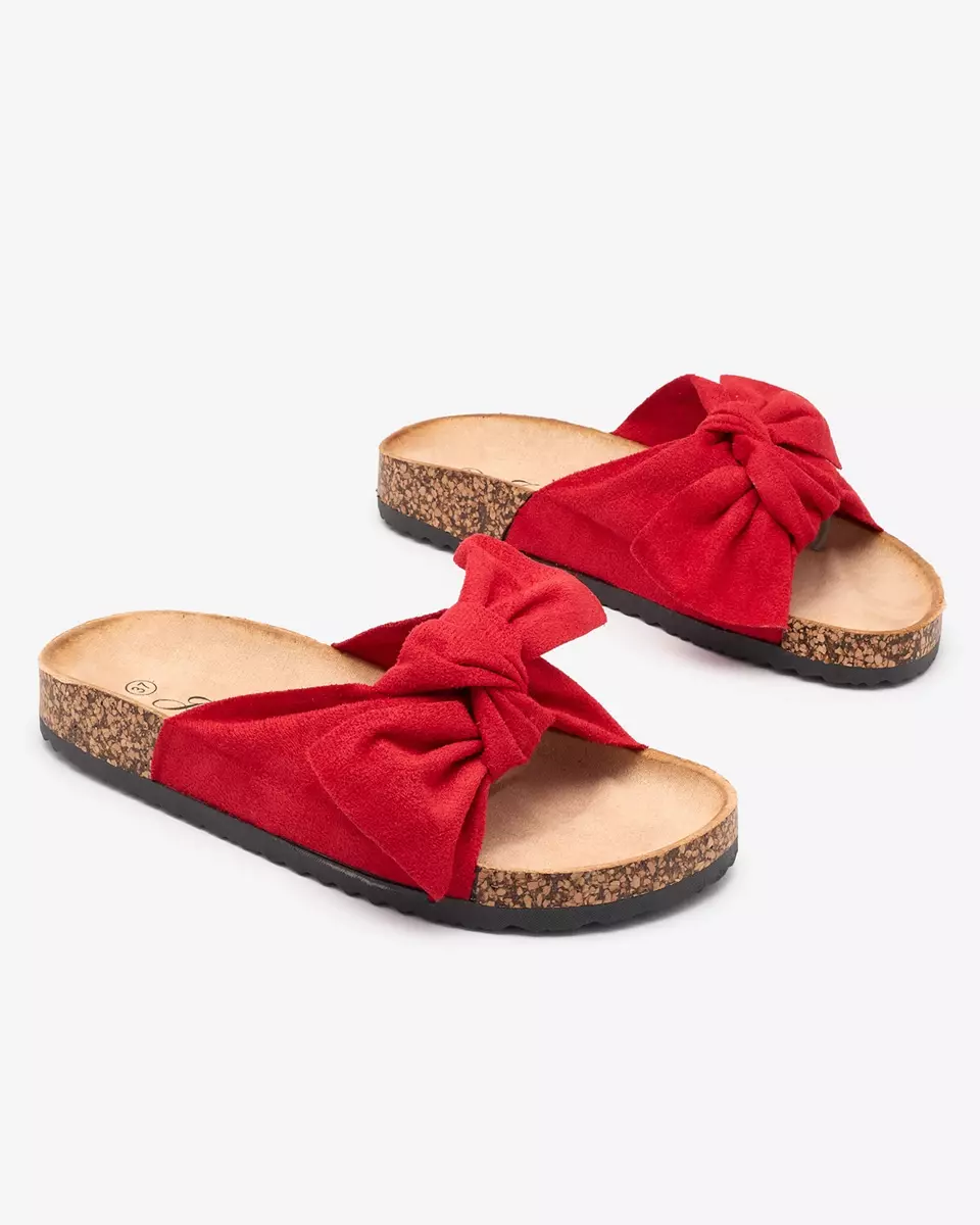 Șlapi de damă roșii cu fundiță Rofdoo- Footwear