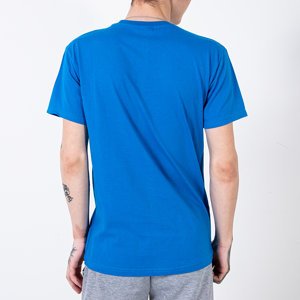 Tricou bărbătesc albastru imprimat din bumbac - Îmbrăcăminte