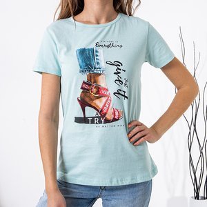 Tricou de bumbac cu imprimeu de menta pentru femei - Îmbrăcăminte