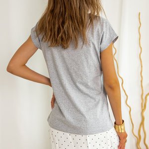 Tricou de bumbac gri pentru femei, cu imprimeu - Îmbrăcăminte