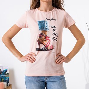 Tricou de bumbac pudră pentru femei - Îmbrăcăminte
