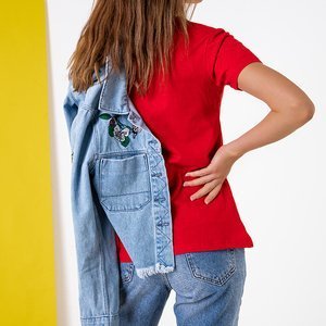 Tricou de bumbac roșu pentru femei cu imprimeu - Îmbrăcăminte