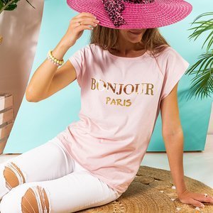 Tricou de bumbac roz pentru femei, cu imprimeu - Îmbrăcăminte