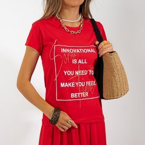 Tricou de damă roșu cu inscripția - Îmbrăcăminte