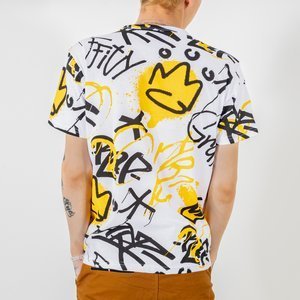 Tricou din bumbac alb și galben pentru bărbați cu inscripții - Îmbrăcăminte