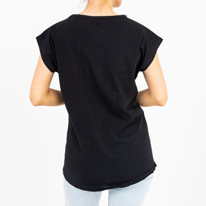 Tricou negru pentru damă cu imprimeu auriu - Îmbrăcăminte