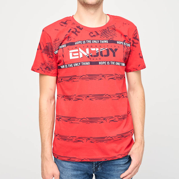 Tricou roșu pentru bărbați cu cuvintele ENJOY- Îmbrăcăminte